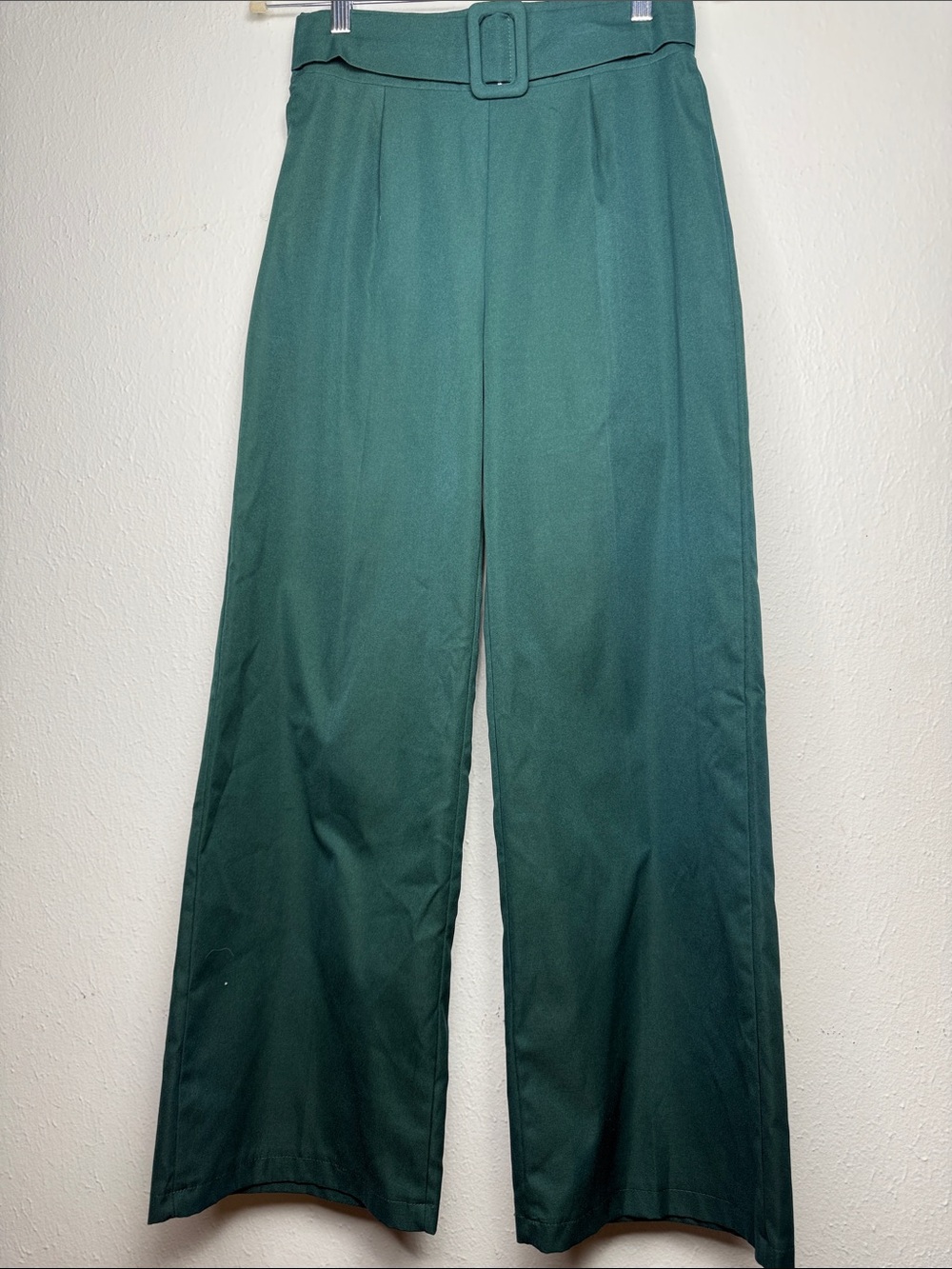 Stretchy High-Waist Wide Leg Green Trousers with Belt
